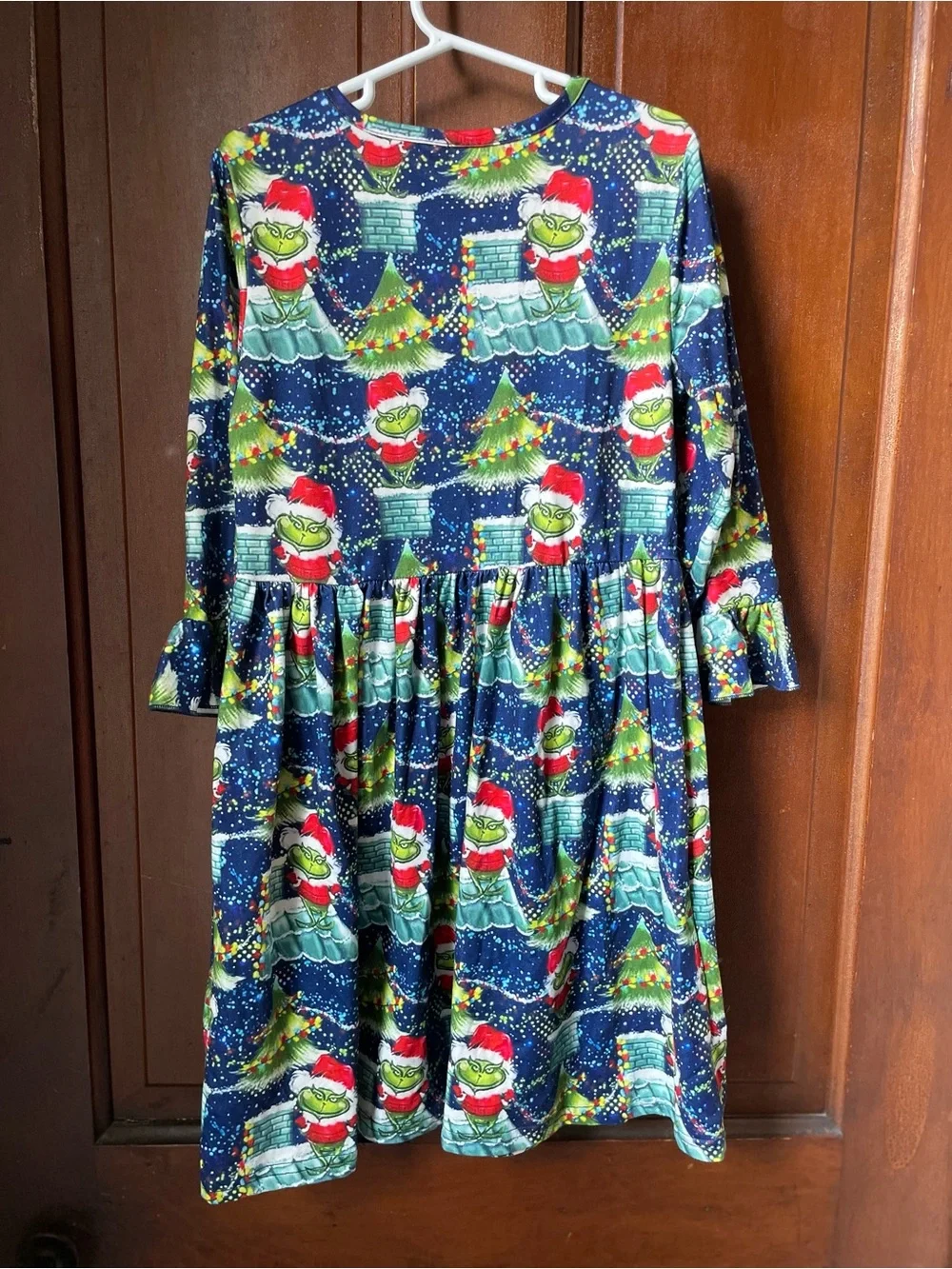 Girls size 4XL (6-7) blue Christmas Grinch dress